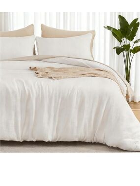 EMME Muslin Duvet Cover Queen Size Cream White, 100% Cotton Linen Like